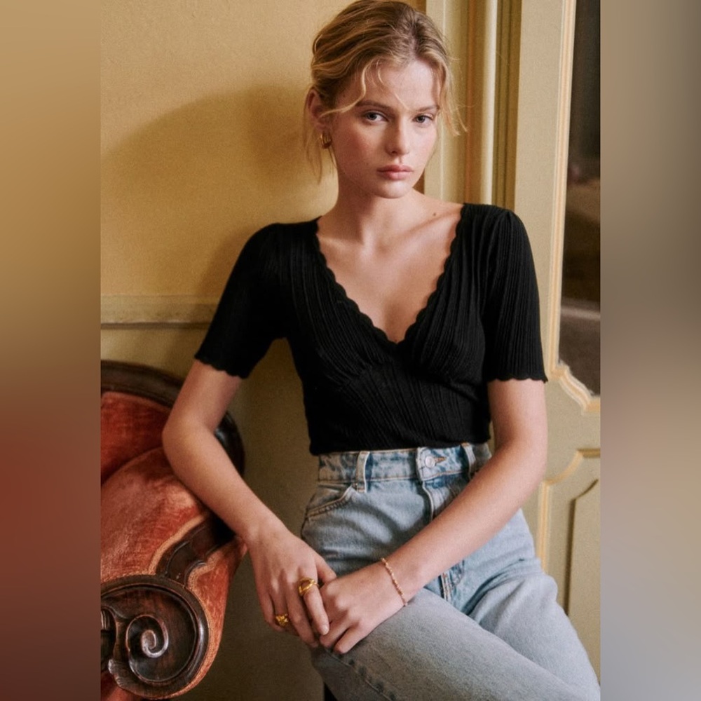 Sezane cloe jumper top black nwot size M